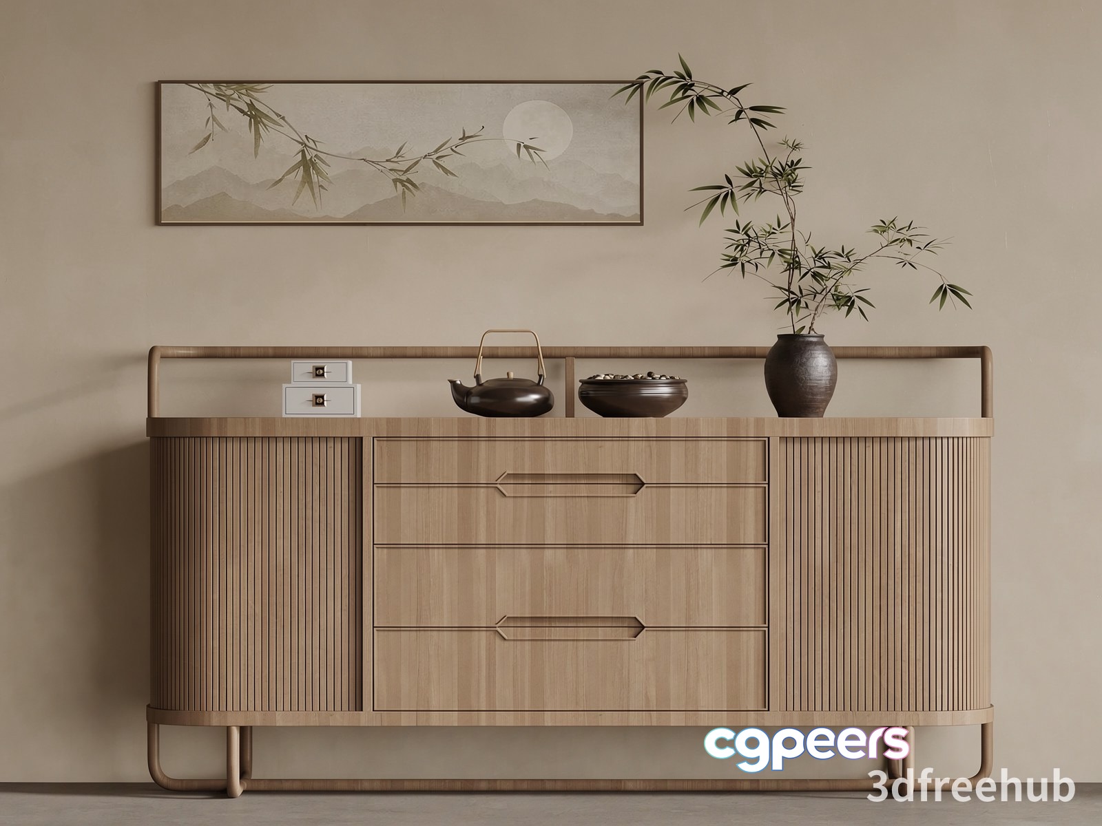 Modern Wooden Dresser 3D Model - 23315 - VRAY Render