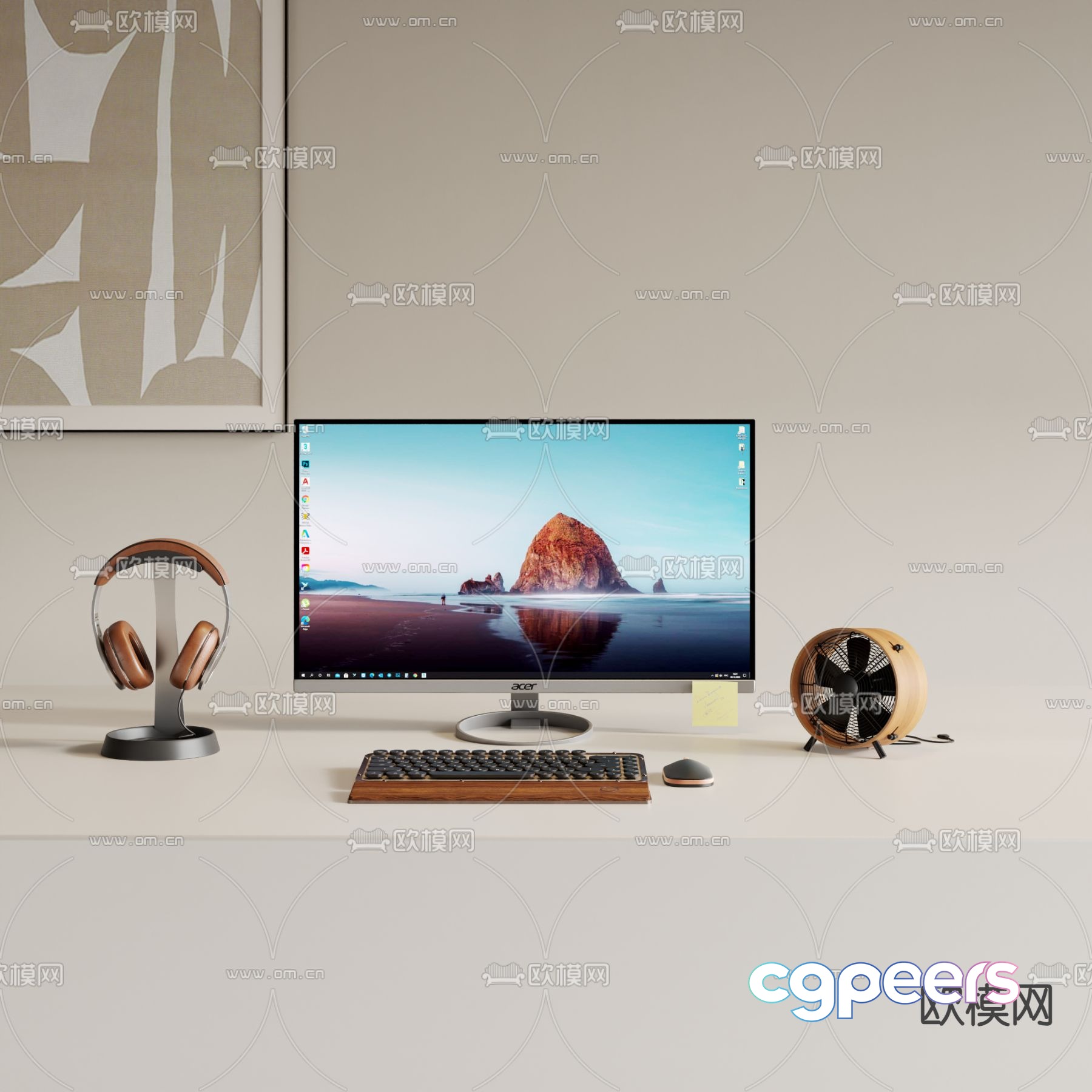 A Computer Monitor On A Desk 3D Model - 14054 - VRAY Render