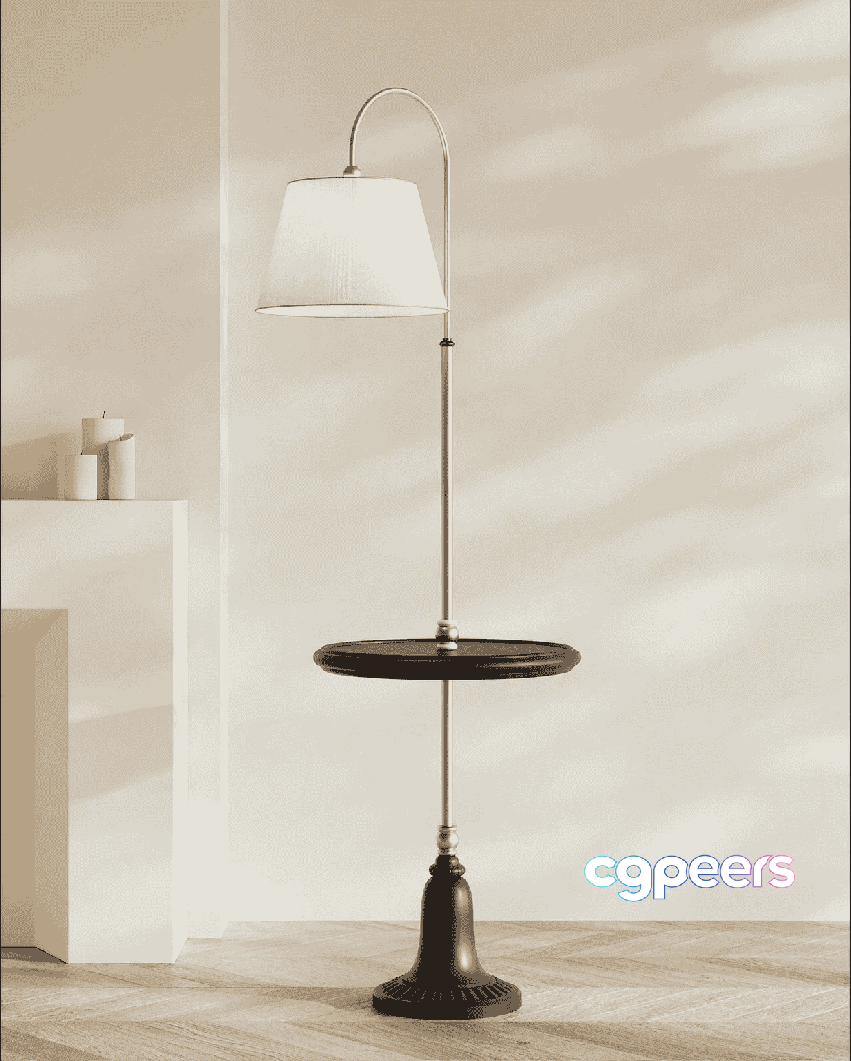 A Tall Floor Lamp With A Table 3D Model - 13952 - VRAY Render