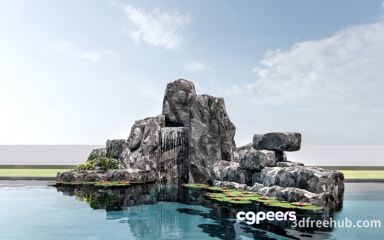 A 3D Rendering Of A Rocky Waterfall 3D Model - 22037 - VRAY Render