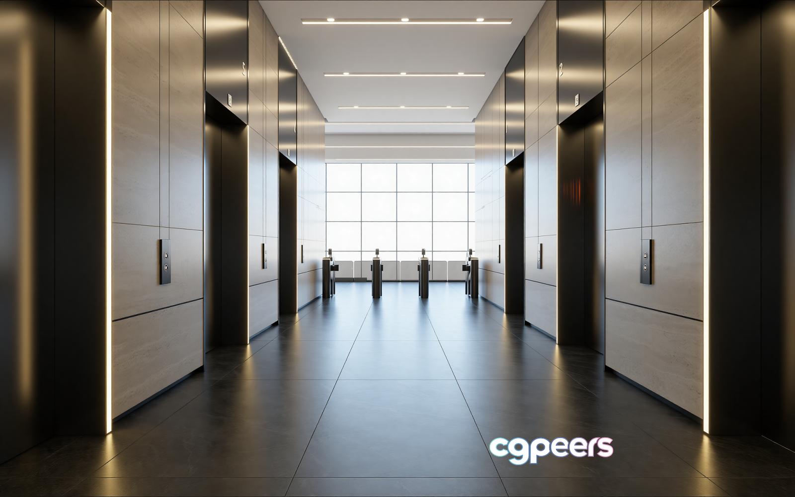 Modern Elevator Hall 3D Model - 7186 - VRAY Render