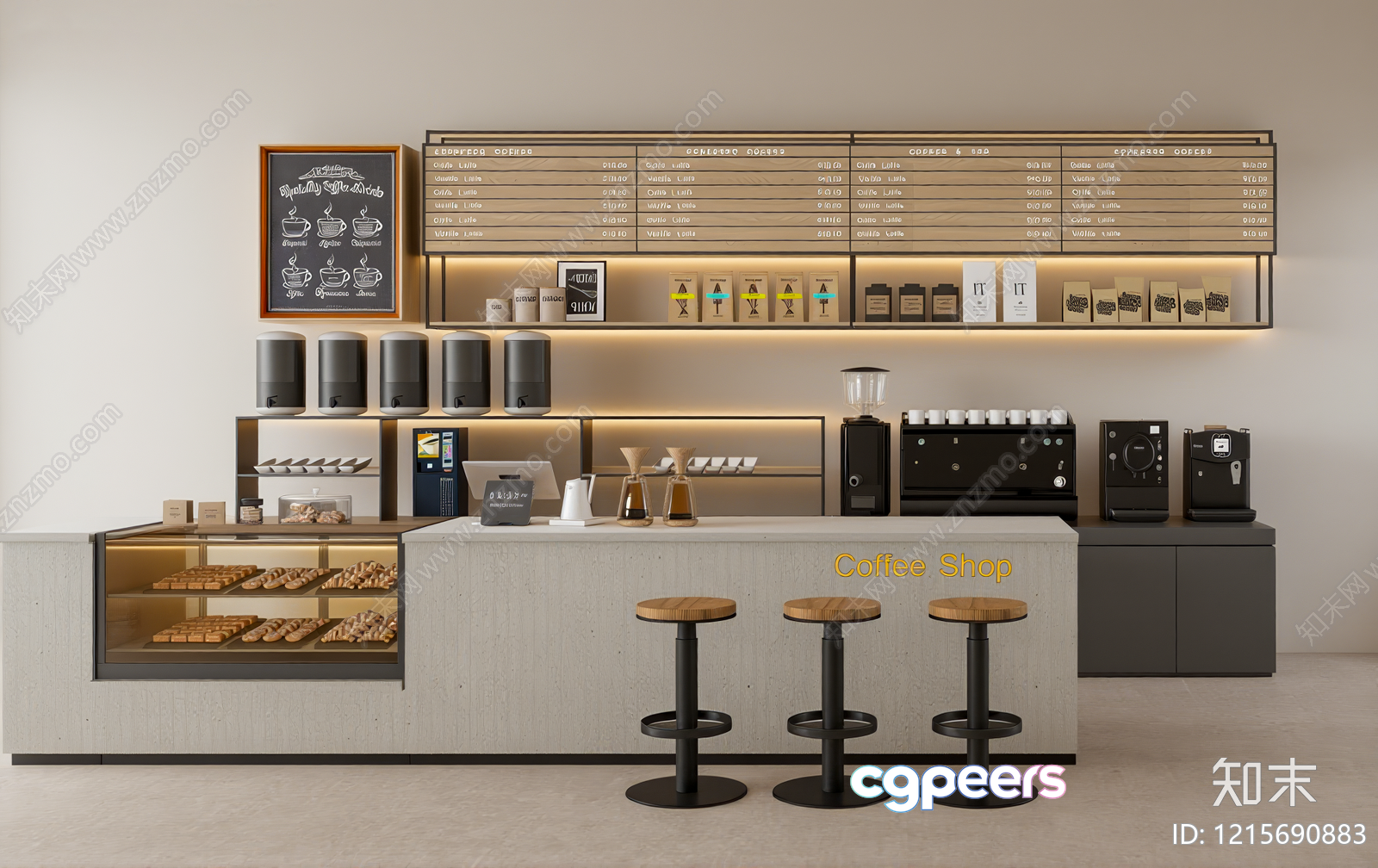 A Coffee Shop Interior 3D Model - 13427 - VRAY Render