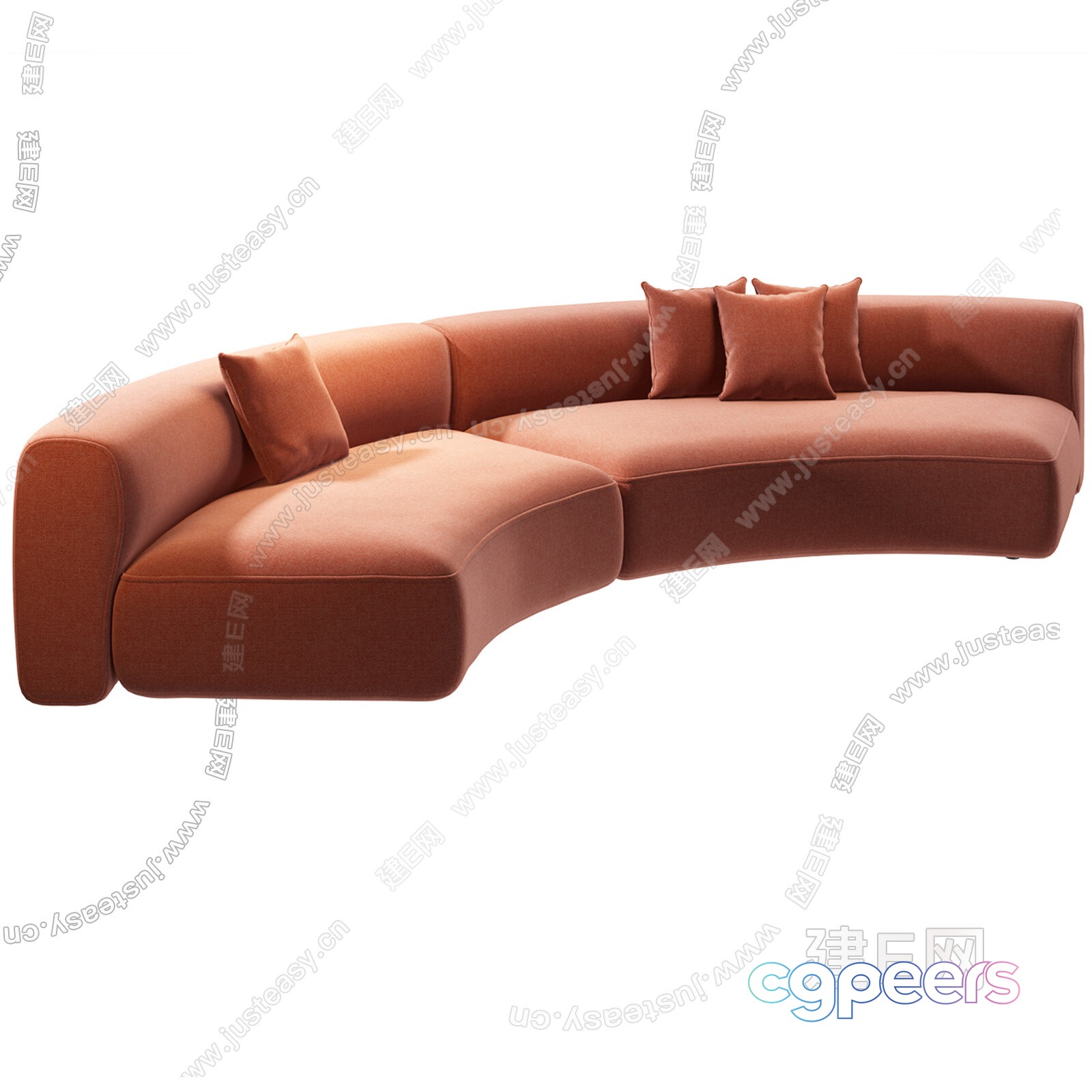A Salmon-Colored Couch 3D Model - 1729 - CORONA Render
