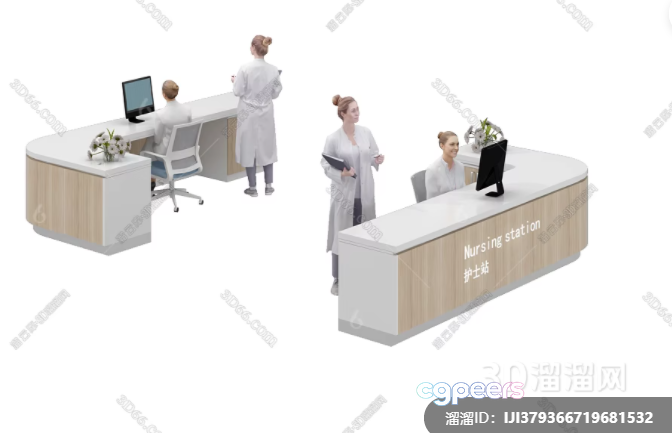 Nursing Station With Two Nurses 3D Model - 3385 - VRAY Render