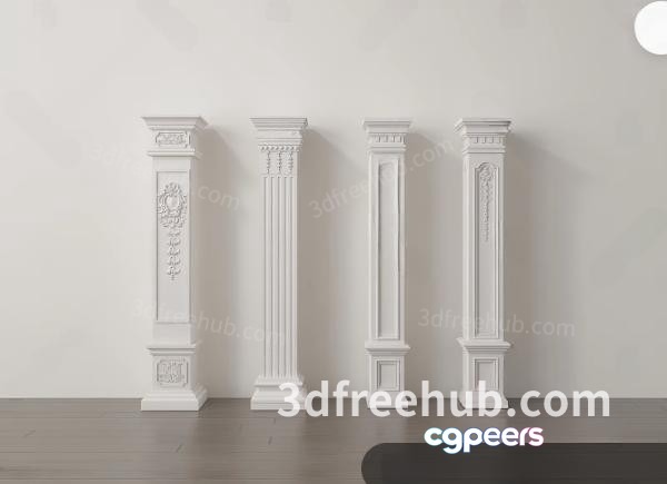 Four White Pillars 3D Model - 22268 - VRAY Render