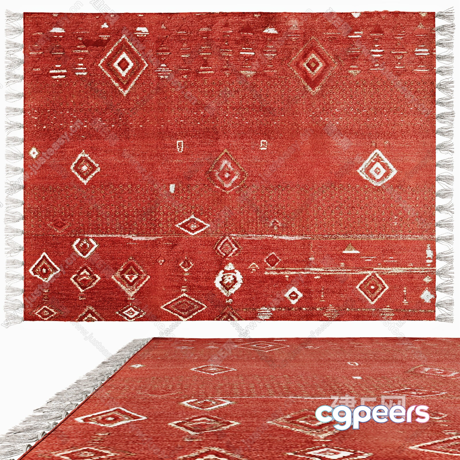 Red Rug With White Tassels 3D Model - 12712 - VRAY Render