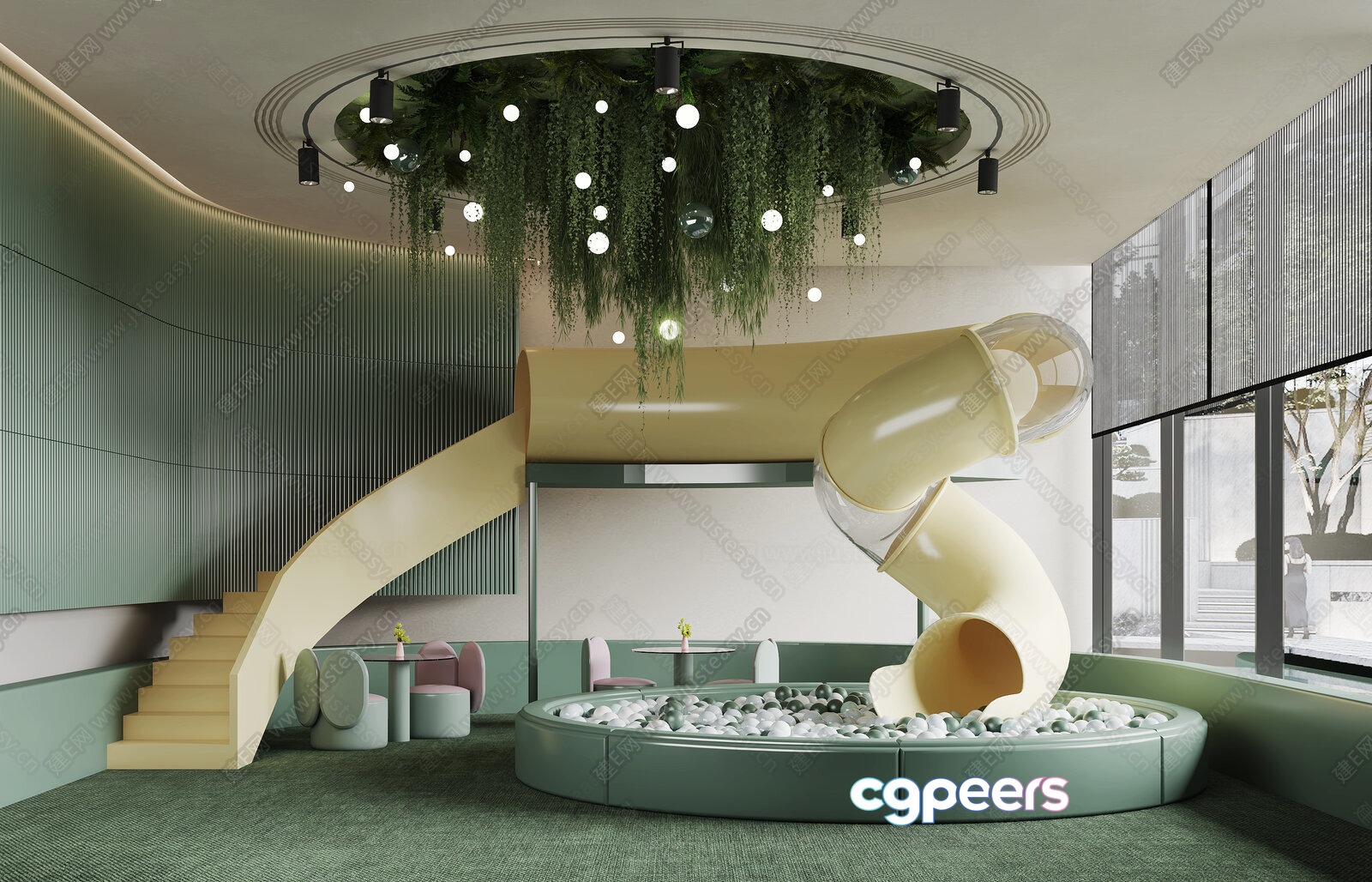 A Modern Playroom With A Spiral Slide 3D Model - 3421 - VRAY Render