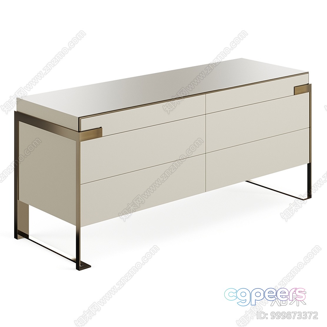 A Modern Six-Drawer Dresser With A Silver Finish 3D Model - 8431 - VRAY Render