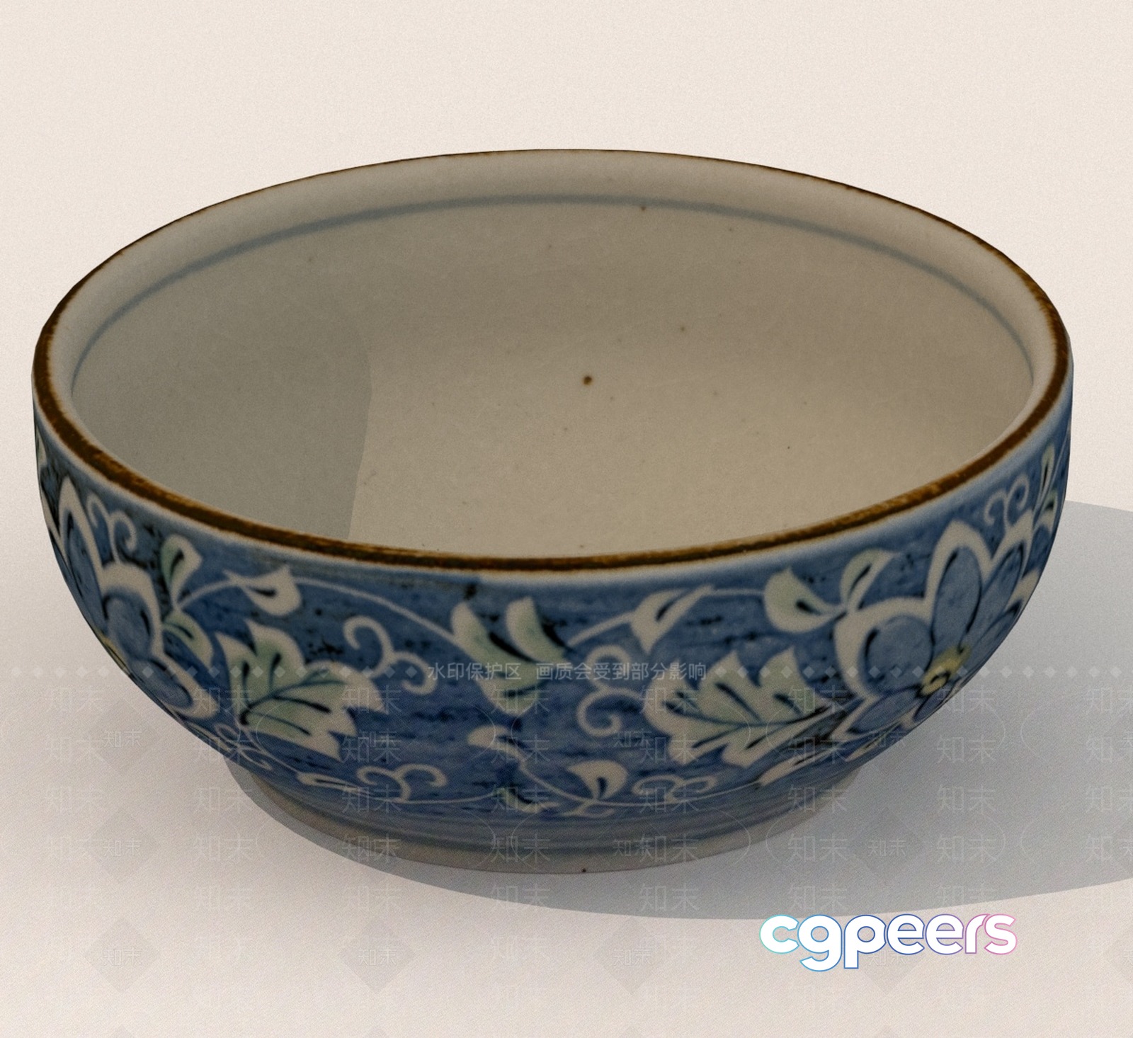 Blue And White Bowl With Floral Design 3D Model - 16032 - VRAY Render