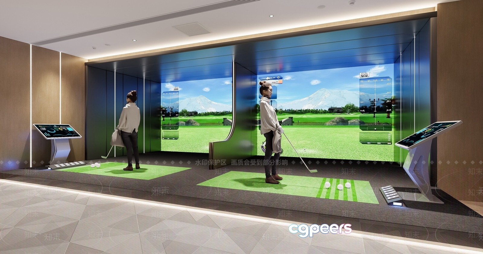 Modern Indoor Golf Simulator 3D Model - 13090 - VRAY Render Modern Indoor Golf Simulator 3D Model - 13090 - VRAY Render