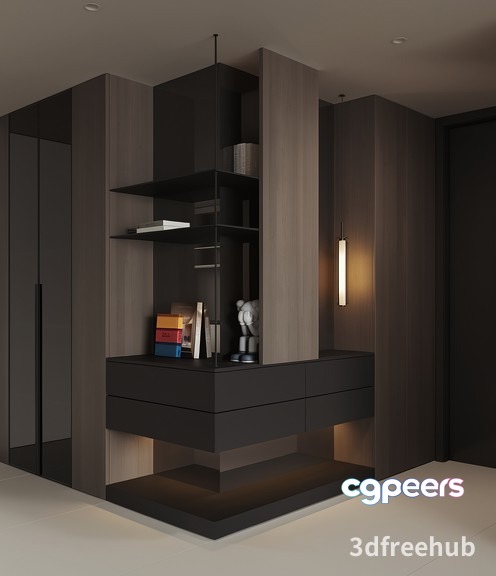 Modern Dark Wood Storage Unit 3D Model - 19259 - VRAY Render