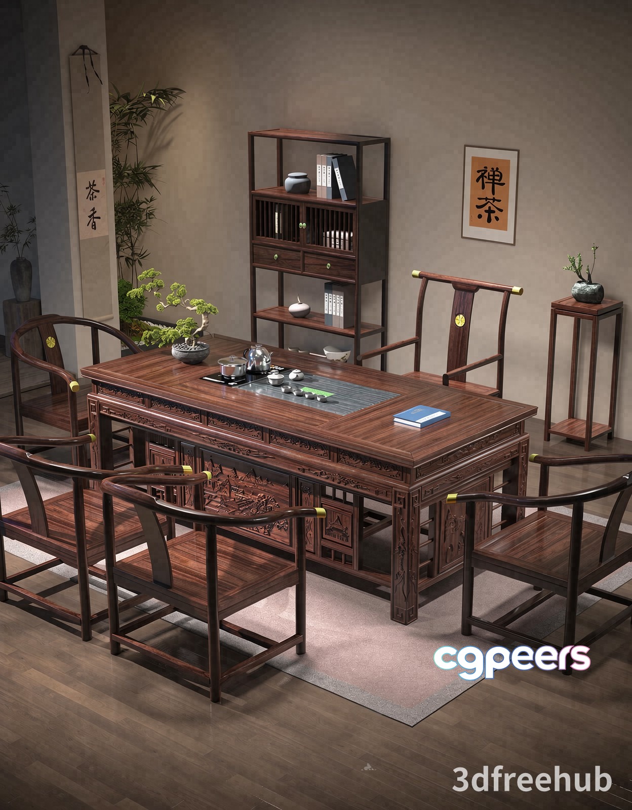 Traditional Chinese Dining Table 3D Model - 21795 - VRAY Render