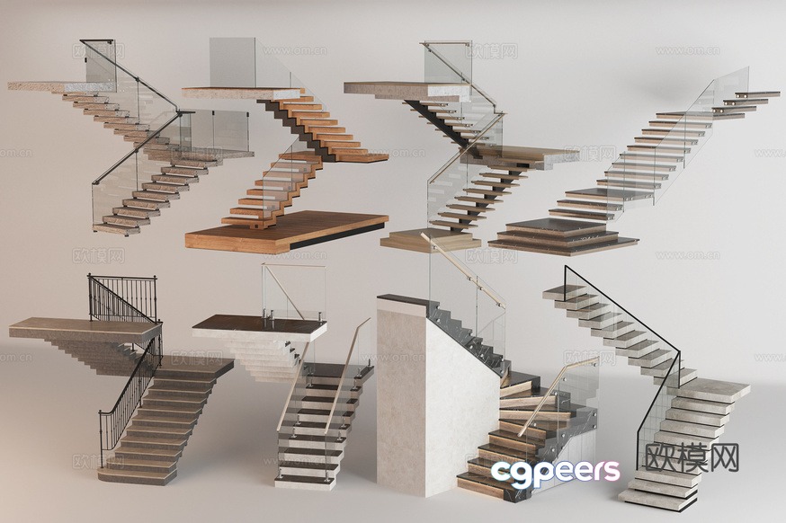Stairs With Glass Railings 3D Model - 12580 - VRAY Render Stairs With Glass Railings 3D Model - 12580 - VRAY Render