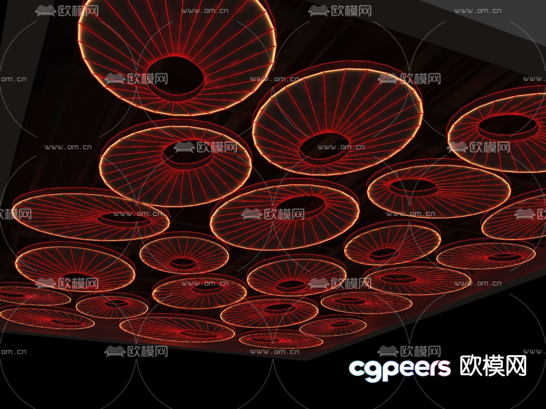 A Collection Of Red And Orange Circular Objects 3D Model - 14395 - VRAY Render