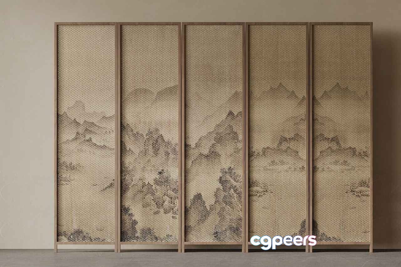 A Room Divider With A Mountain Landscape Design 3D Model - 3849 - VRAY Render A Room Divider With A Mountain Landscape Design 3D Model - 3849 - VRAY Render