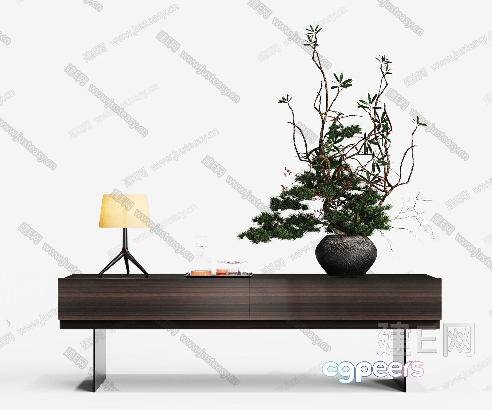 Modern Wooden Sideboard 3D Model - 17973 - VRAY Render Modern Wooden Sideboard 3D Model - 17973 - VRAY Render