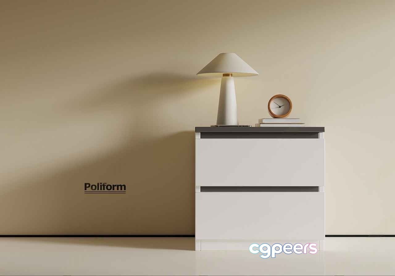 Modern White Nightstand 3D Model - 3813 - VRAY Render