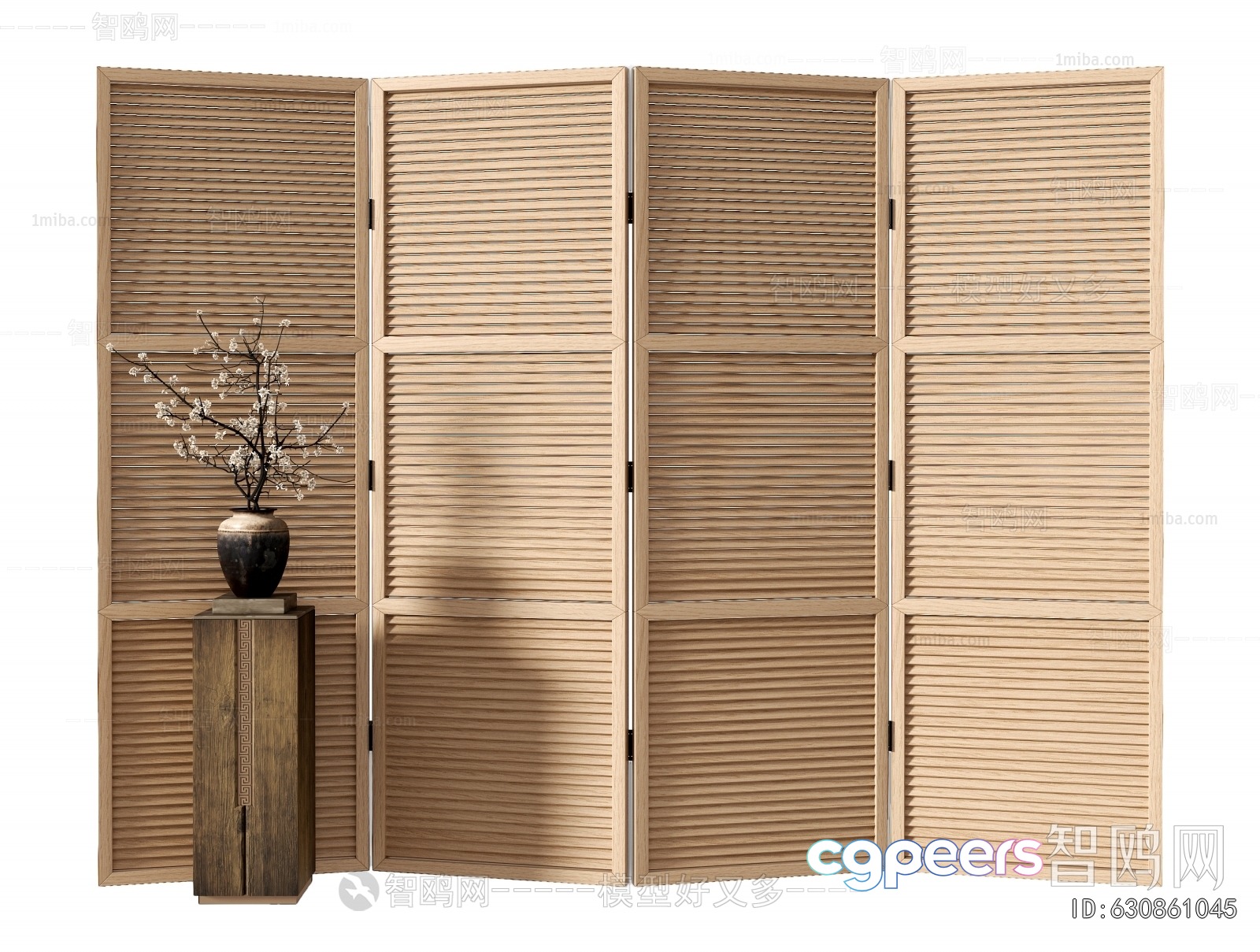 A Wooden Screen With A Vase 3D Model - 23571 - VRAY Render A Wooden Screen With A Vase 3D Model - 23571 - VRAY Render