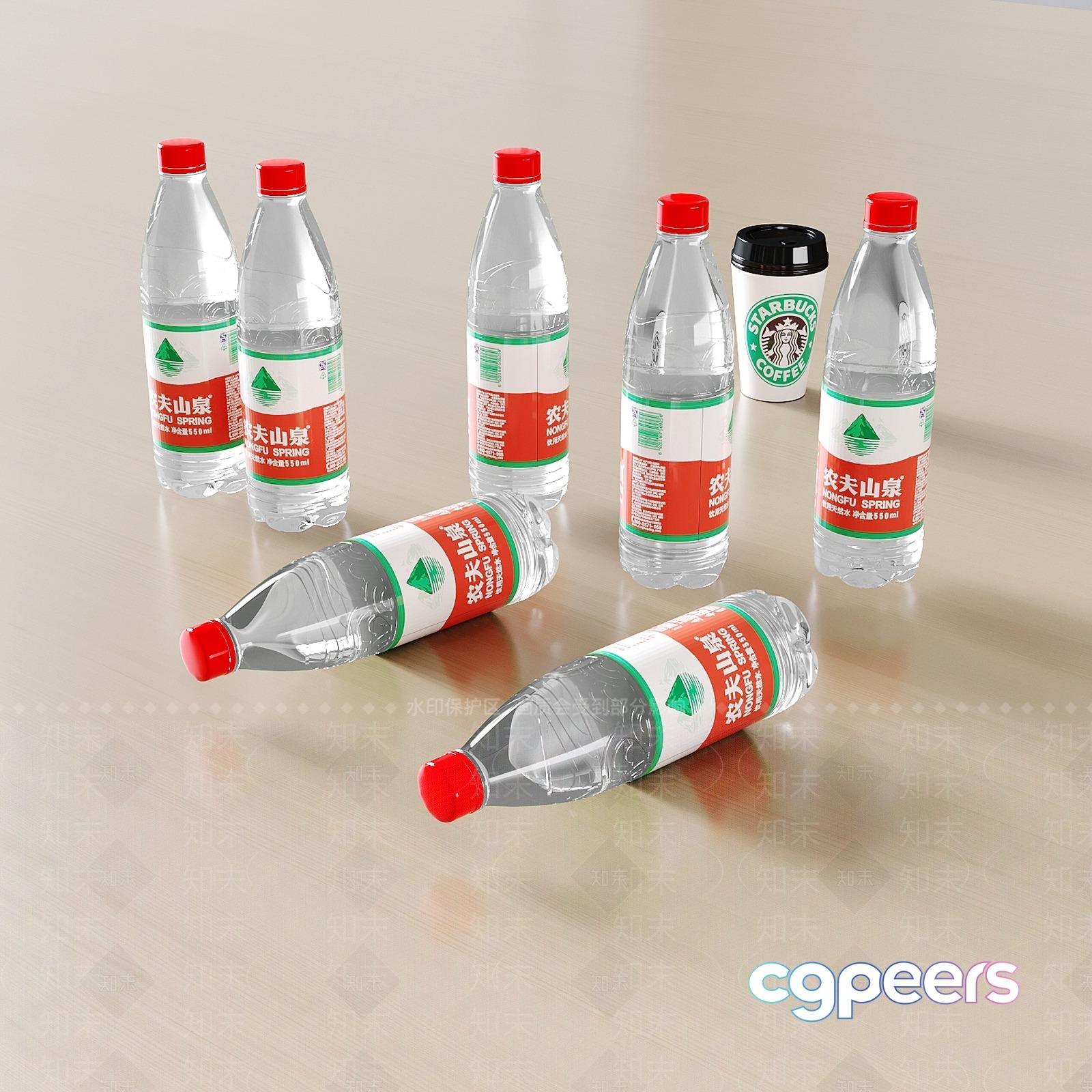 The Image Features A Collection Of Plastic Water Bottles 3D Model - 12442 - VRAY Render