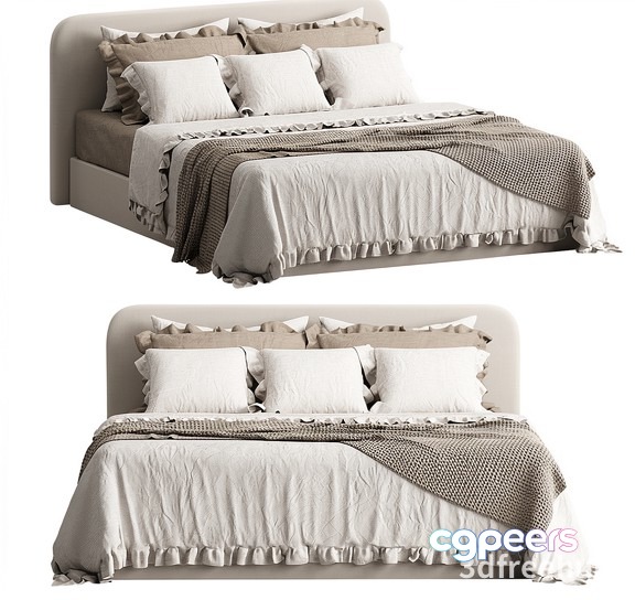 A Bed With White Sheets 3D Model - 20602 - VRAY Render