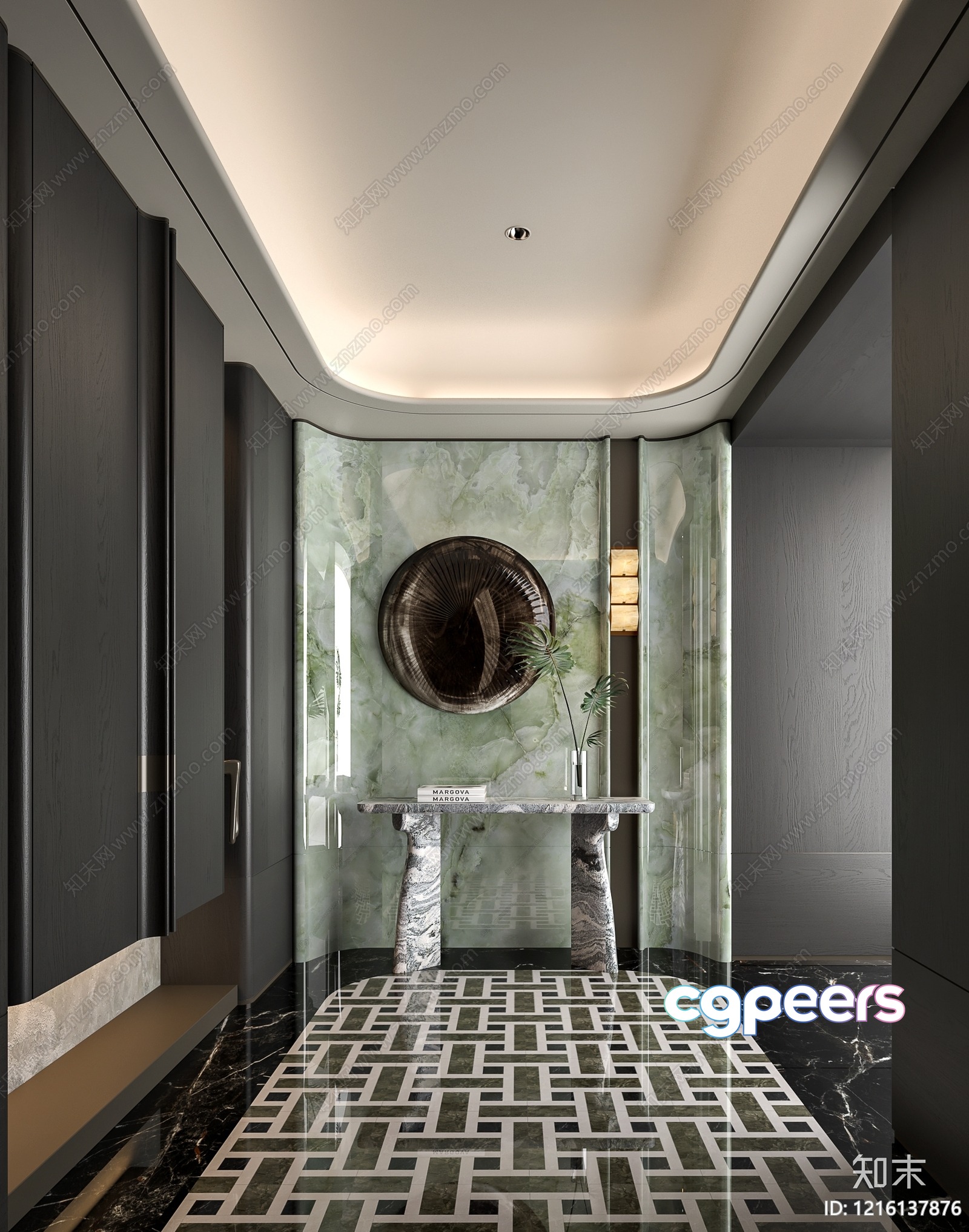 A Hallway With A Marble Floor And Wall 3D Model - 12084 - VRAY Render