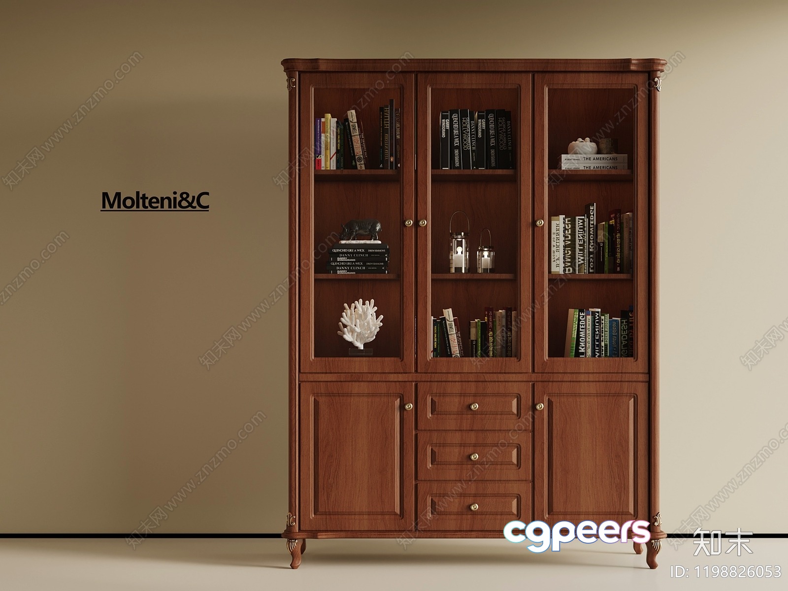 Wooden Bookcase 3D Model - 841 - VRAY Render
