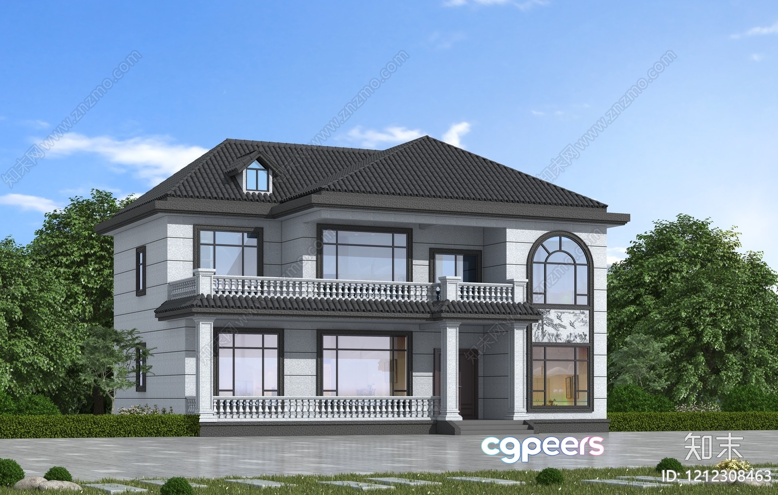 A Large House With A Balcony 3D Model - 8899 - VRAY Render