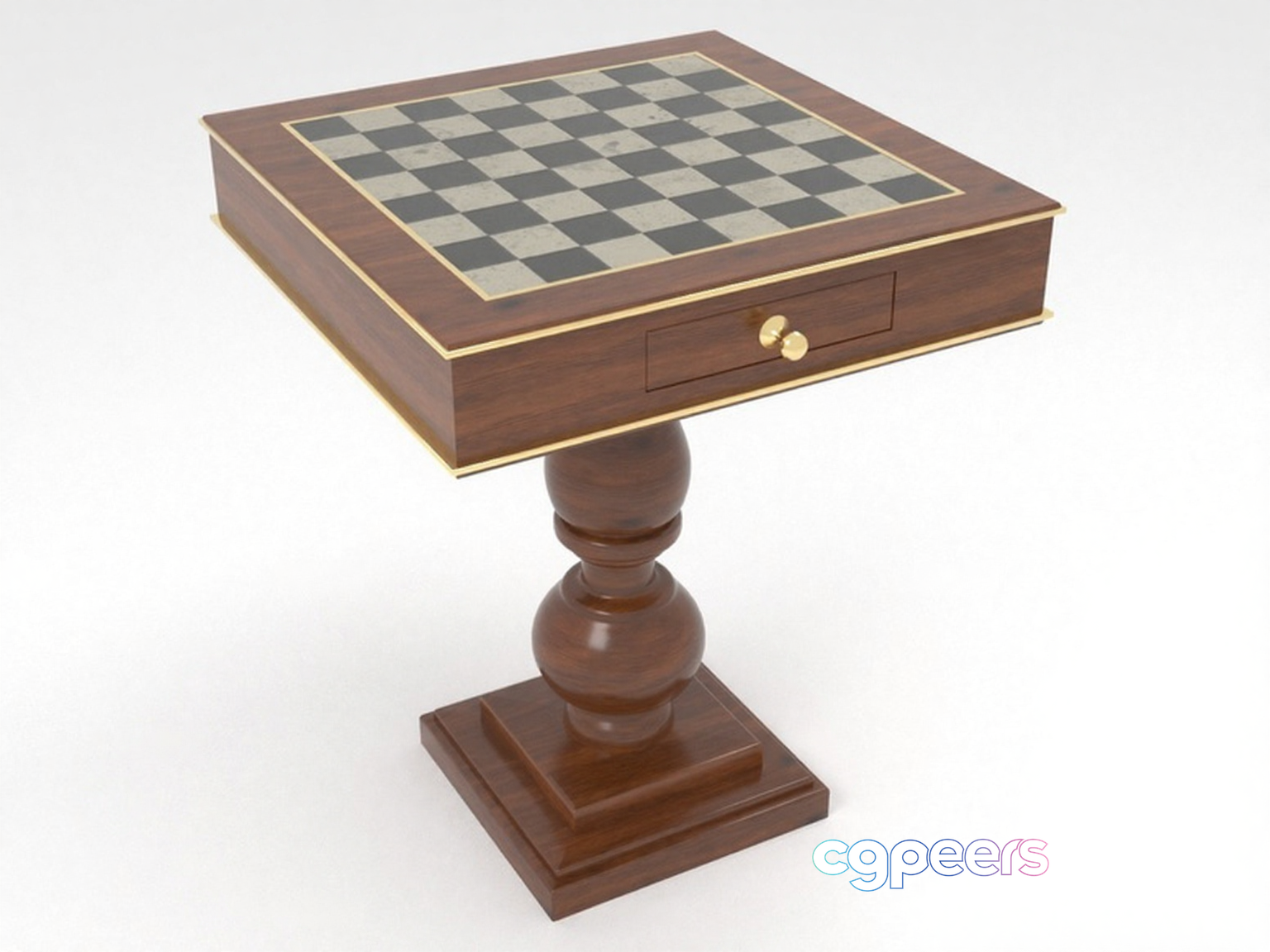 A Wooden Chess Table 3D Model - 7715 - VRAY Render