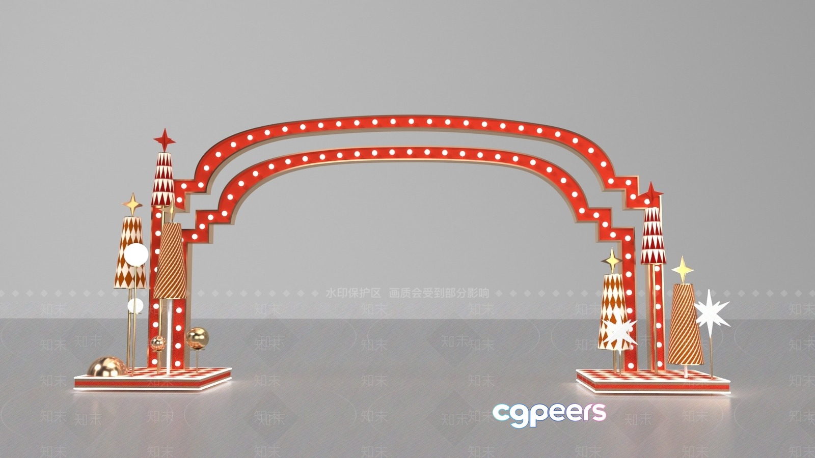 A Red And White Archway With Christmas Decorations 3D Model - 8162 - VRAY Render A Red And White Archway With Christmas Decorations 3D Model - 8162 - VRAY Render