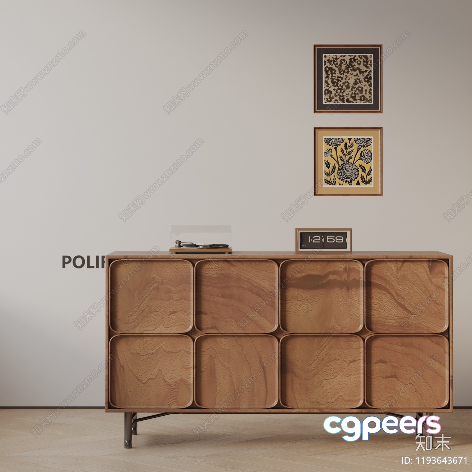 Modern Wooden Dresser 3D Model - 7019 - VRAY Render