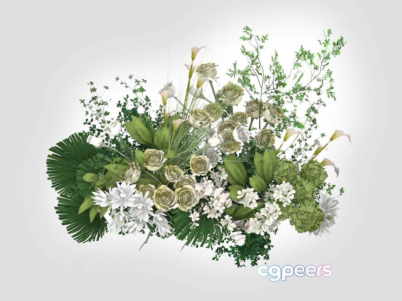 White And Green Floral Arrangement 3D Model - 14386 - VRAY Render White And Green Floral Arrangement 3D Model - 14386 - VRAY Render
