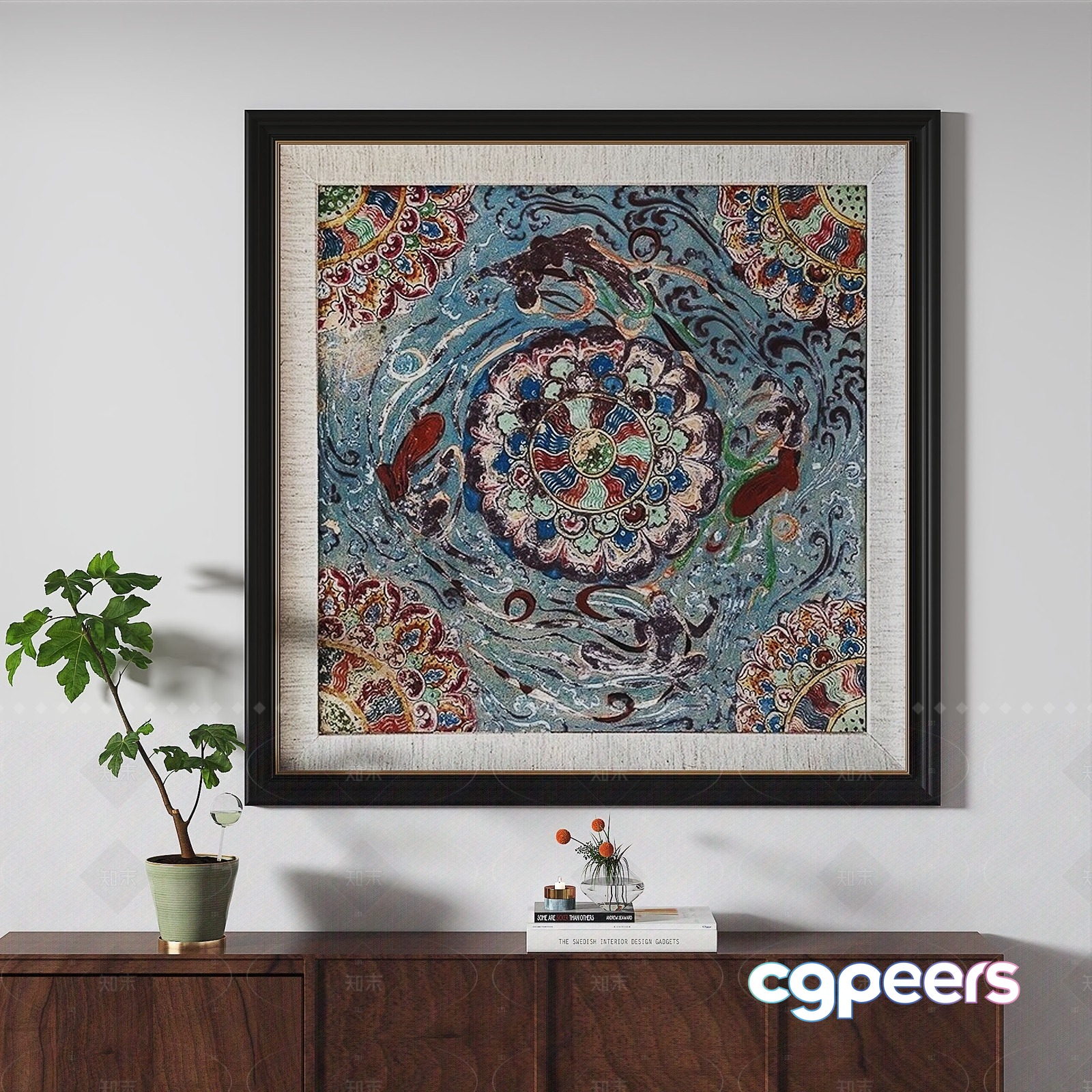 A Framed Painting With A Colorful Design 3D Model - 10755 - VRAY Render