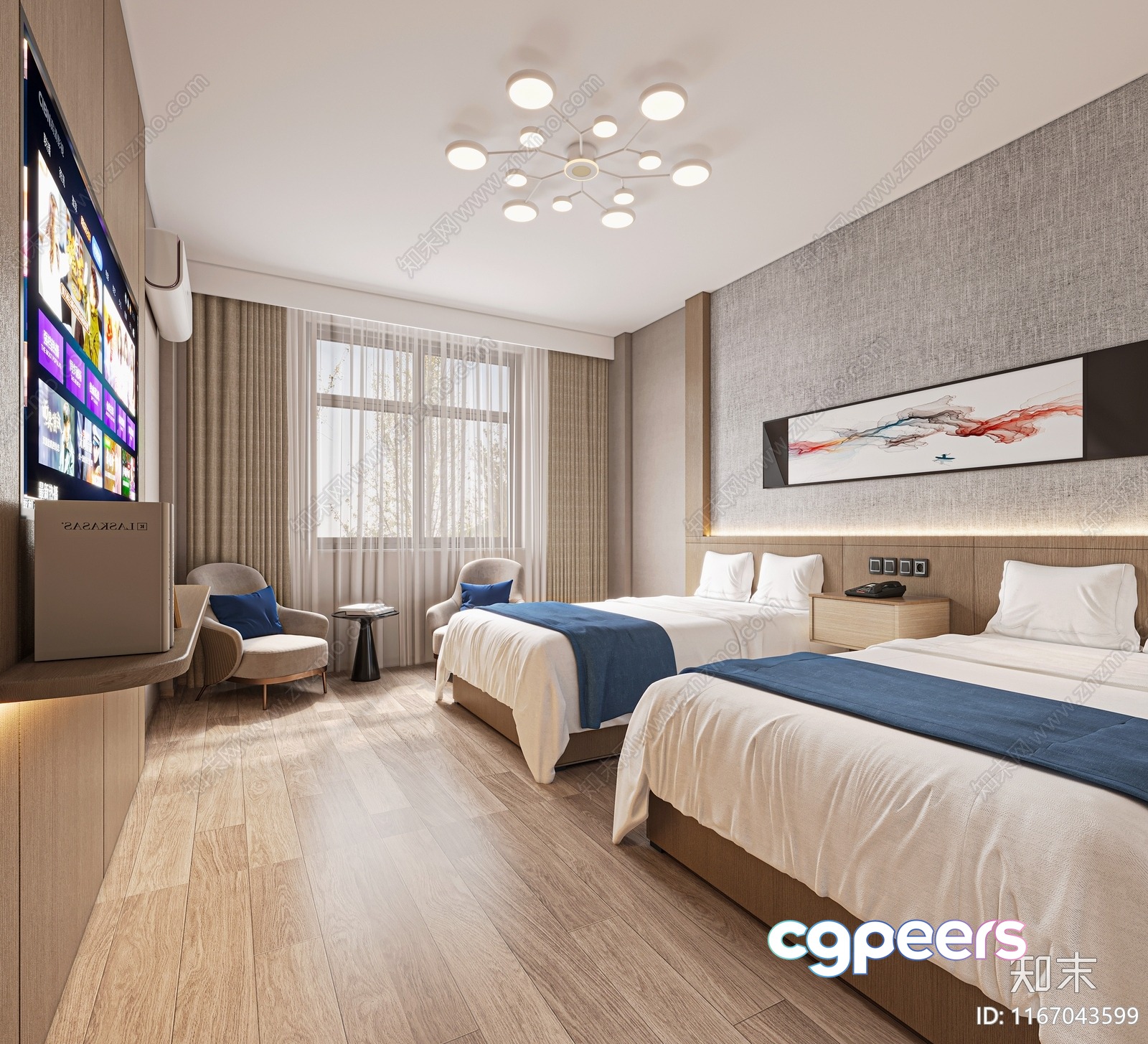 A Hotel Room With Two Beds 3D Model - 12873 - CORONA Render