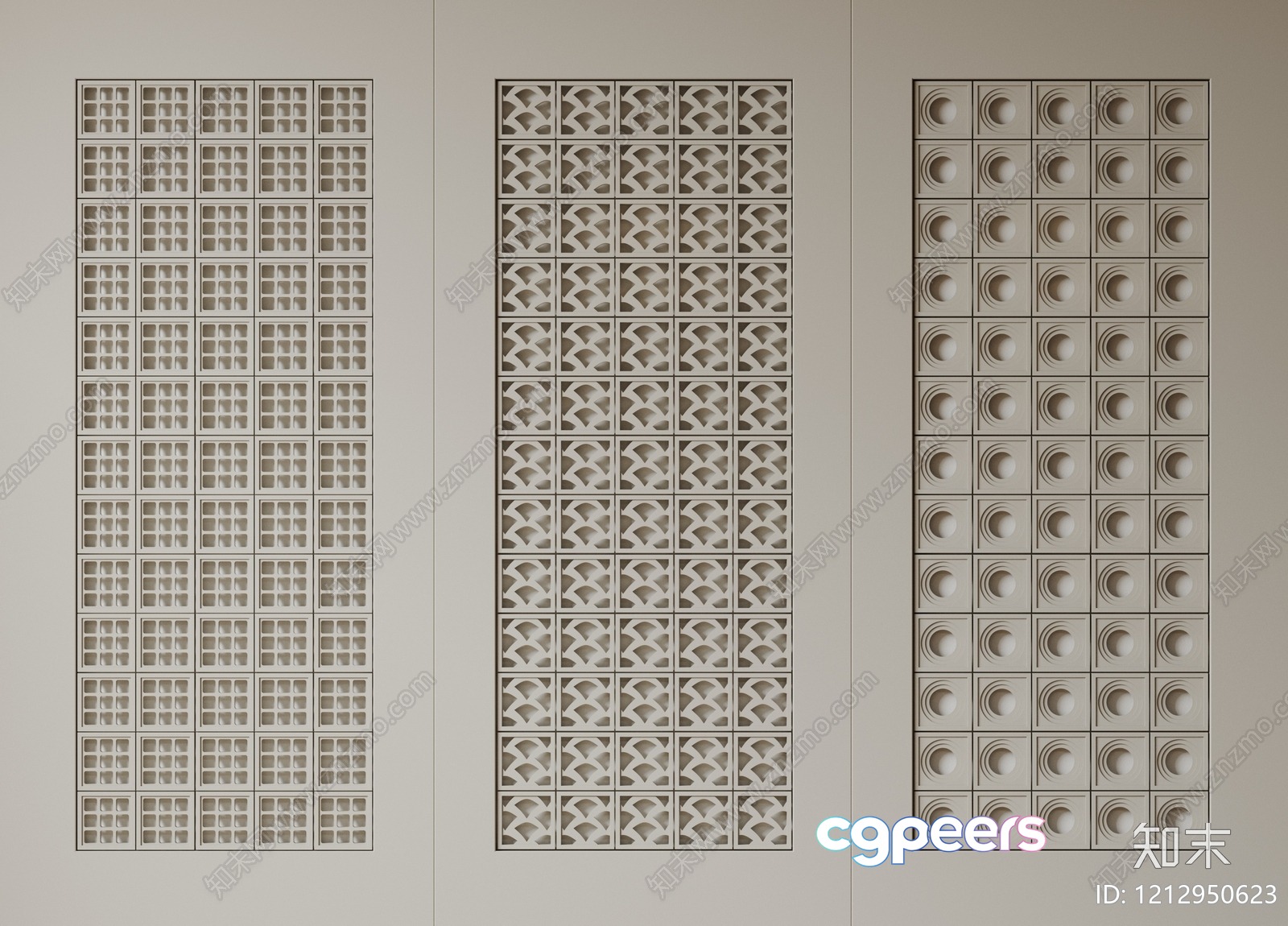 The Image Features A Wall With Three Decorative Panels 3D Model - 15372 - VRAY Render The Image Features A Wall With Three Decorative Panels 3D Model - 15372 - VRAY Render