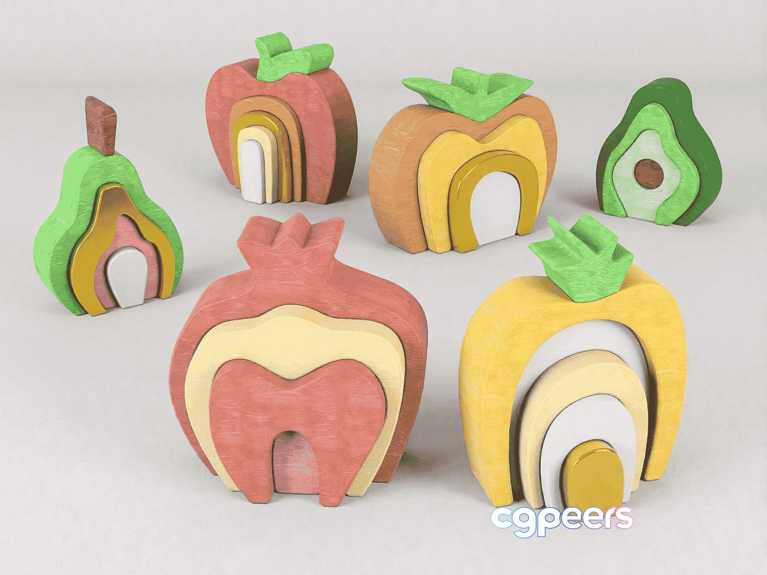 Wooden Fruit Stacking Toy 3D Model - 14273 - VRAY Render Wooden Fruit Stacking Toy 3D Model - 14273 - VRAY Render