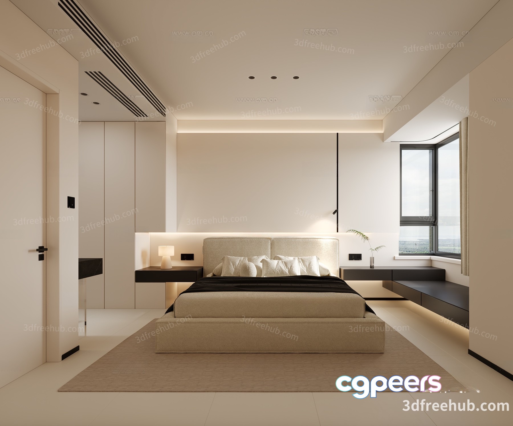 Modern Minimalist Bedroom 3D Model - 19363 - VRAY Render