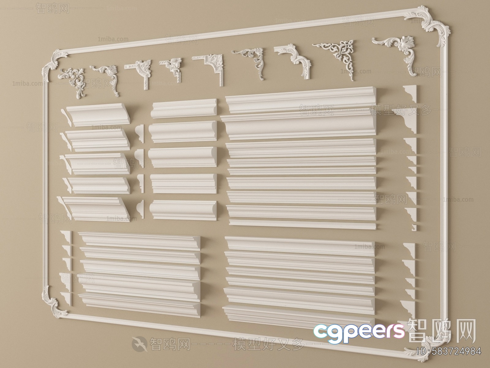 White Molding Pieces 3D Model - 12704 - VRAY Render