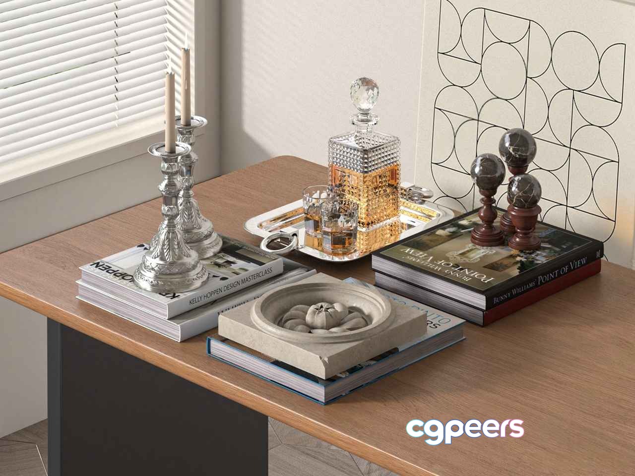 A Table With Various Decorative Items 3D Model - 10300 - VRAY Render