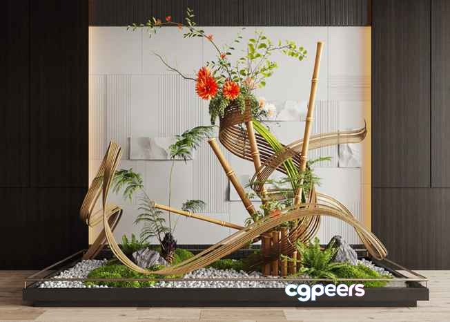 Modern Bamboo Display 3D Model - 14541 - CORONA Render