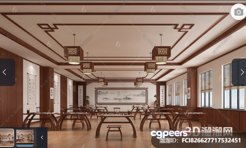 A Large Room With Several Tables And Chairs 3D Model - 3980 - VRAY Render