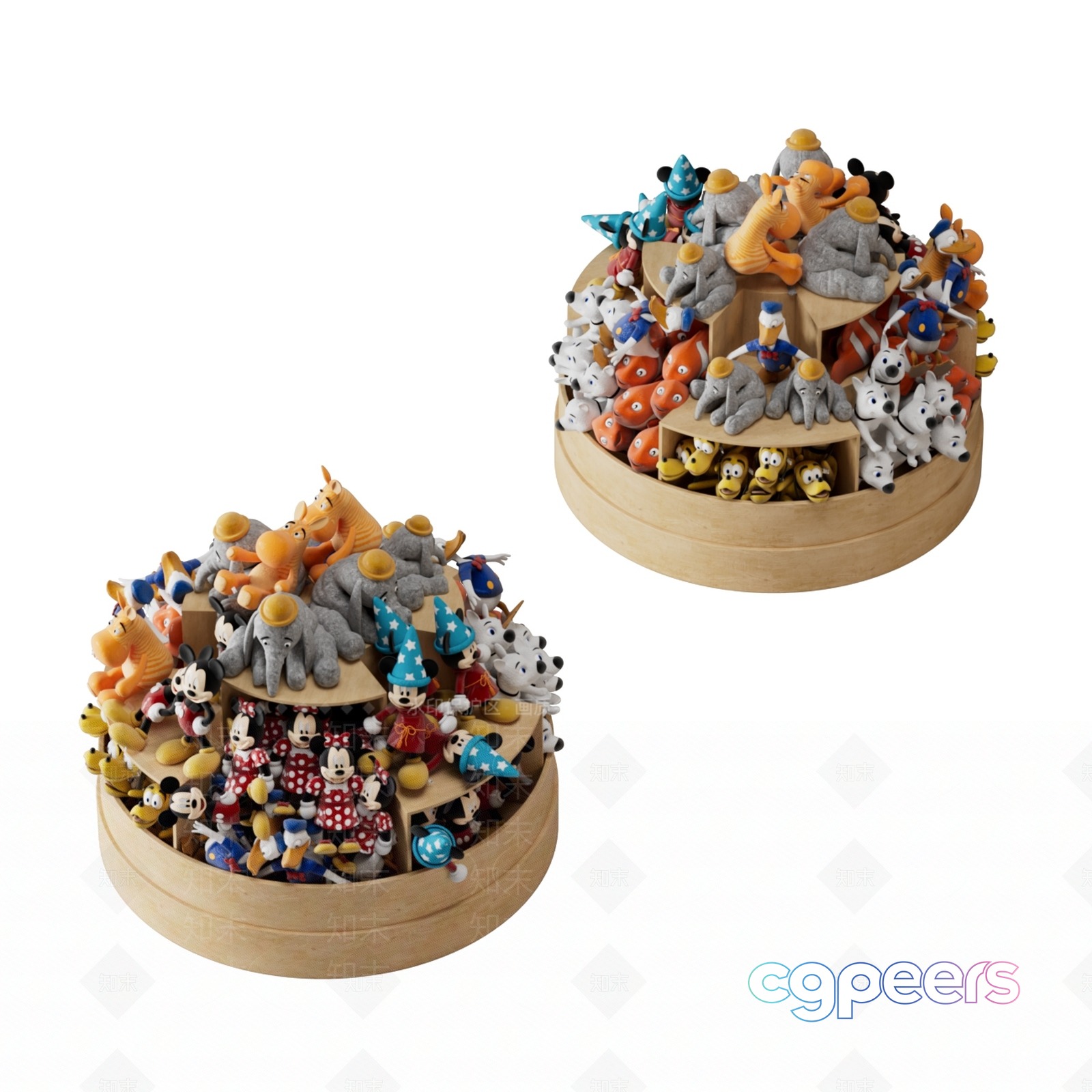 A Wooden Toy Box With Stuffed Animals 3D Model - 7303 - VRAY Render
