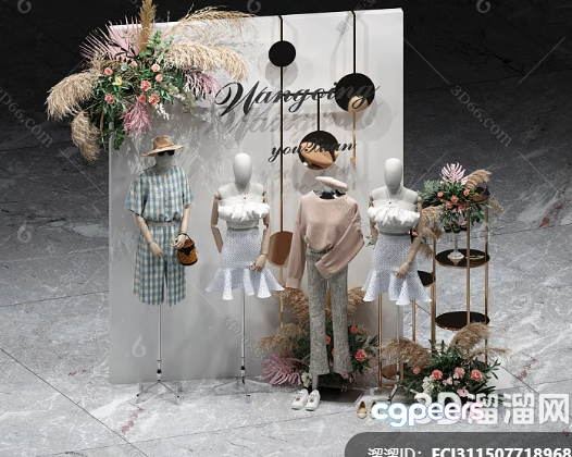 A 3D Rendering Of A Mannequin Display With Flowers And A 3D Model - 13950 - VRAY Render A 3D Rendering Of A Mannequin Display With Flowers And A 3D Model - 13950 - VRAY Render