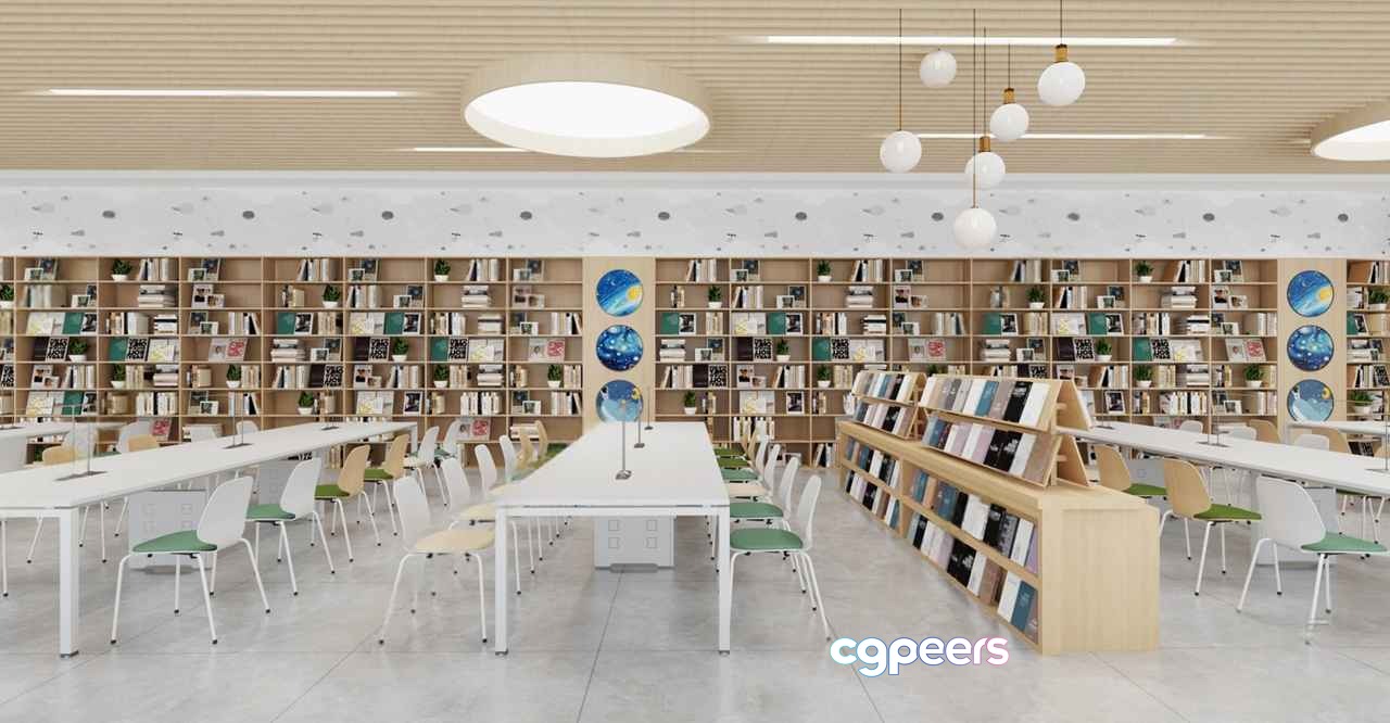 Modern Library Room 3D Model - 13380 - VRAY Render