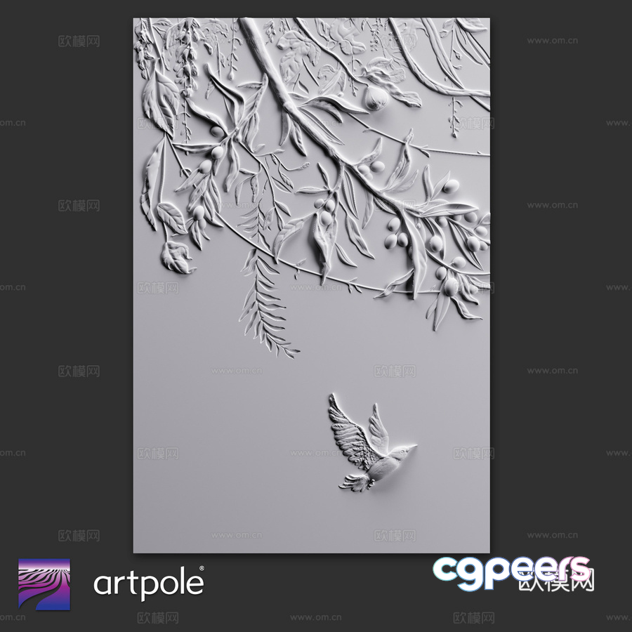 Artistic Bird And Branch Wall Art 3D Model - 18340 - VRAY Render