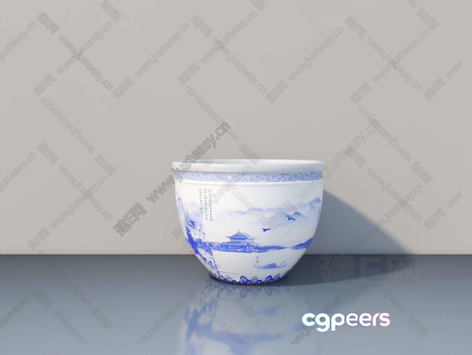 A Blue And White Porcelain Bowl 3D Model - 719 - VRAY Render