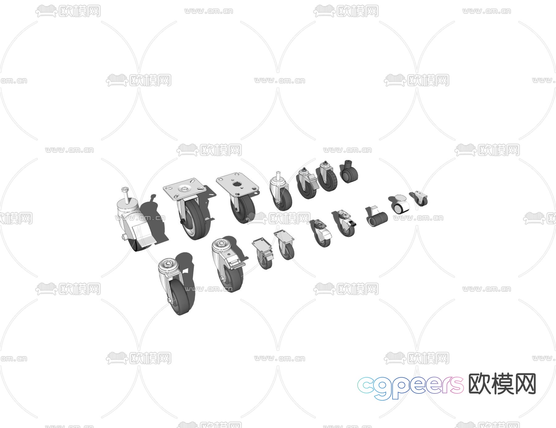 The Main Subject Is A Collection Of Casters 3D Model - 345 - VRAY Render