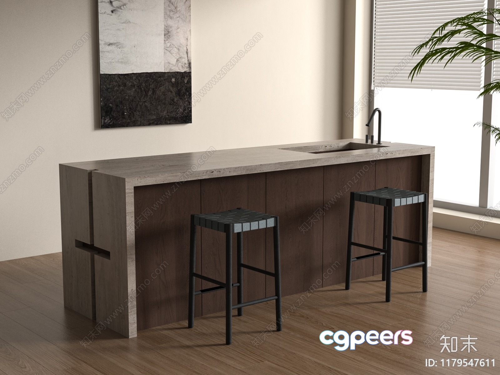 Modern Kitchen Island 3D Model - 8866 - VRAY Render Modern Kitchen Island 3D Model - 8866 - VRAY Render