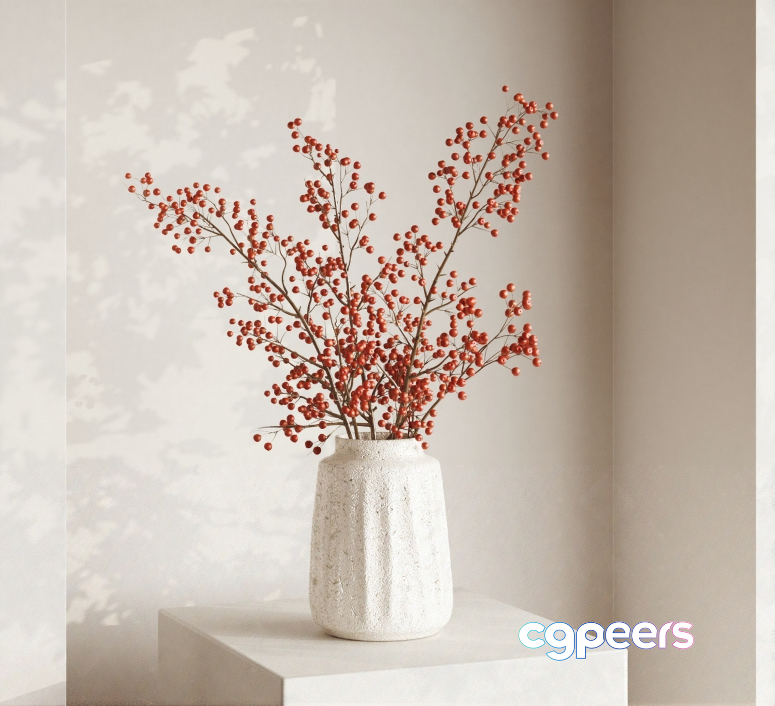 A White Vase With Red Berries 3D Model - 11318 - CORONA Render A White Vase With Red Berries 3D Model - 11318 - CORONA Render