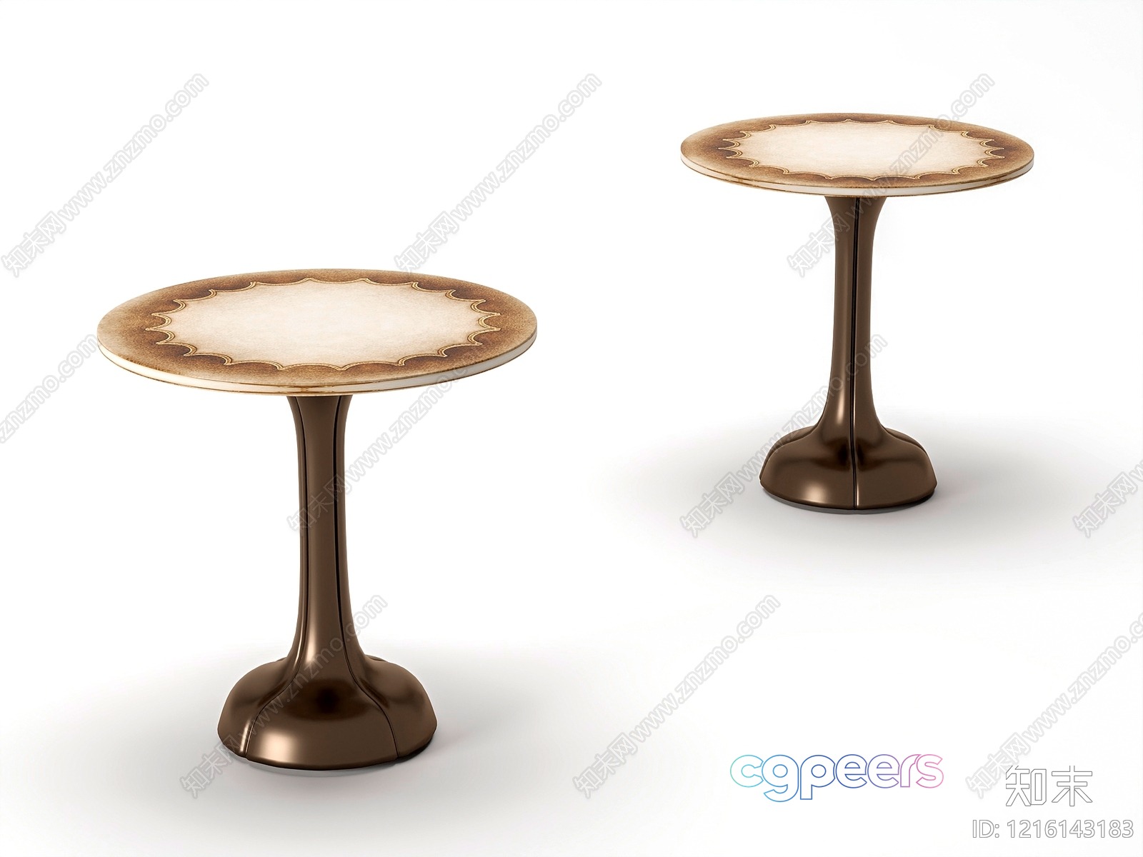 Two Tables With Decorative Tops And Bronze-Colored Bases 3D Model - 12347 - VRAY Render