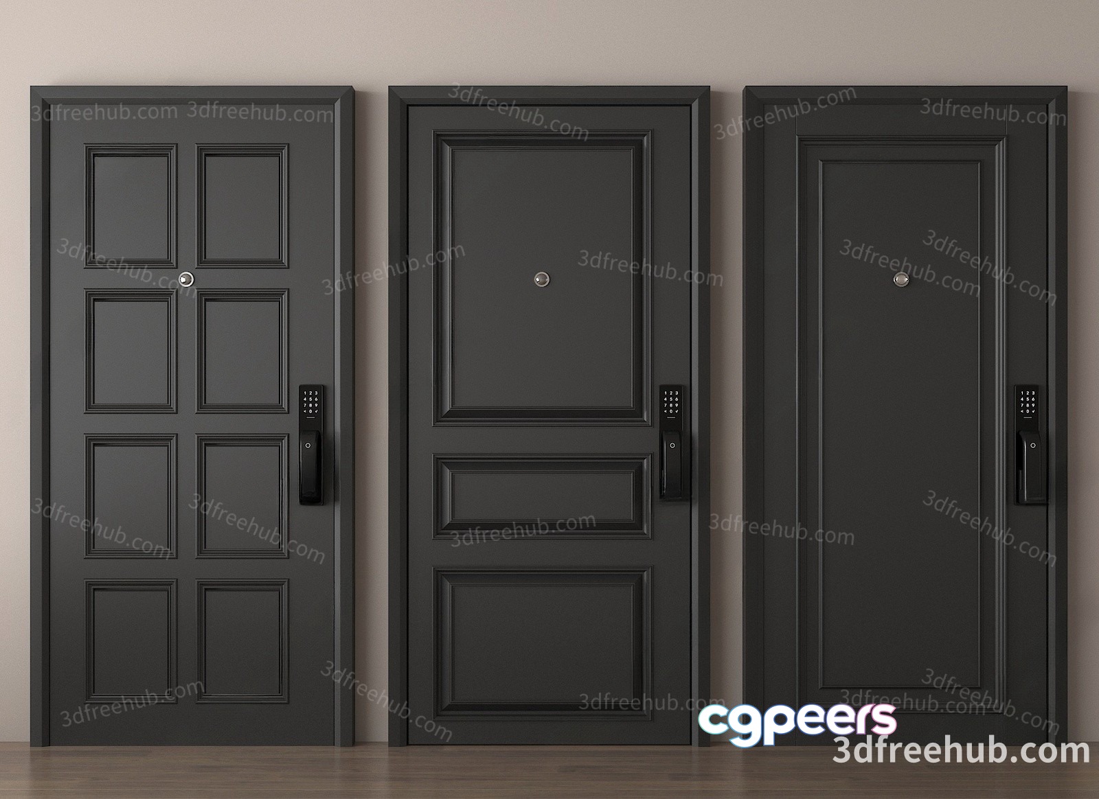 A Set Of Three Doors 3D Model - 23334 - VRAY Render